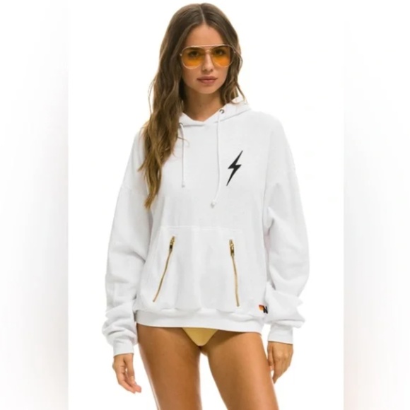 Aviator Nation Bolt Stitch Relaxed Pullover Hoodie White S - Picture 1 of 11